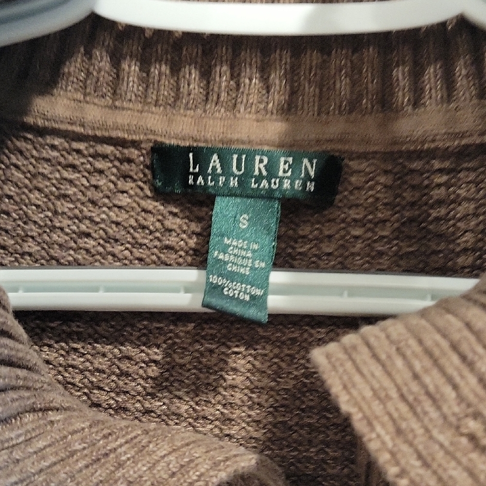 Lauren Ralph Lauren Brown Ribbed Shawl Collar Cardigan - Picture 2 of 6